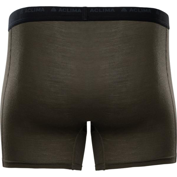 Dark gray boxer briefs with Aclima logo on waistband against a white background