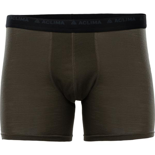 Brown boxer briefs with black waistband on a white background