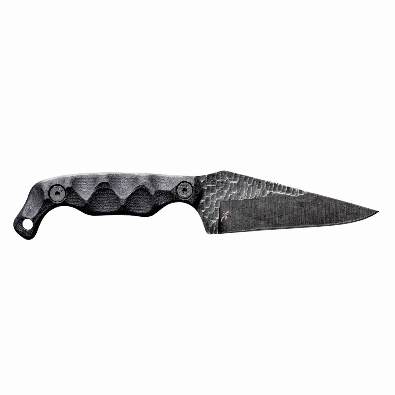 Knife with a carbon fiber handle and blade on a white background