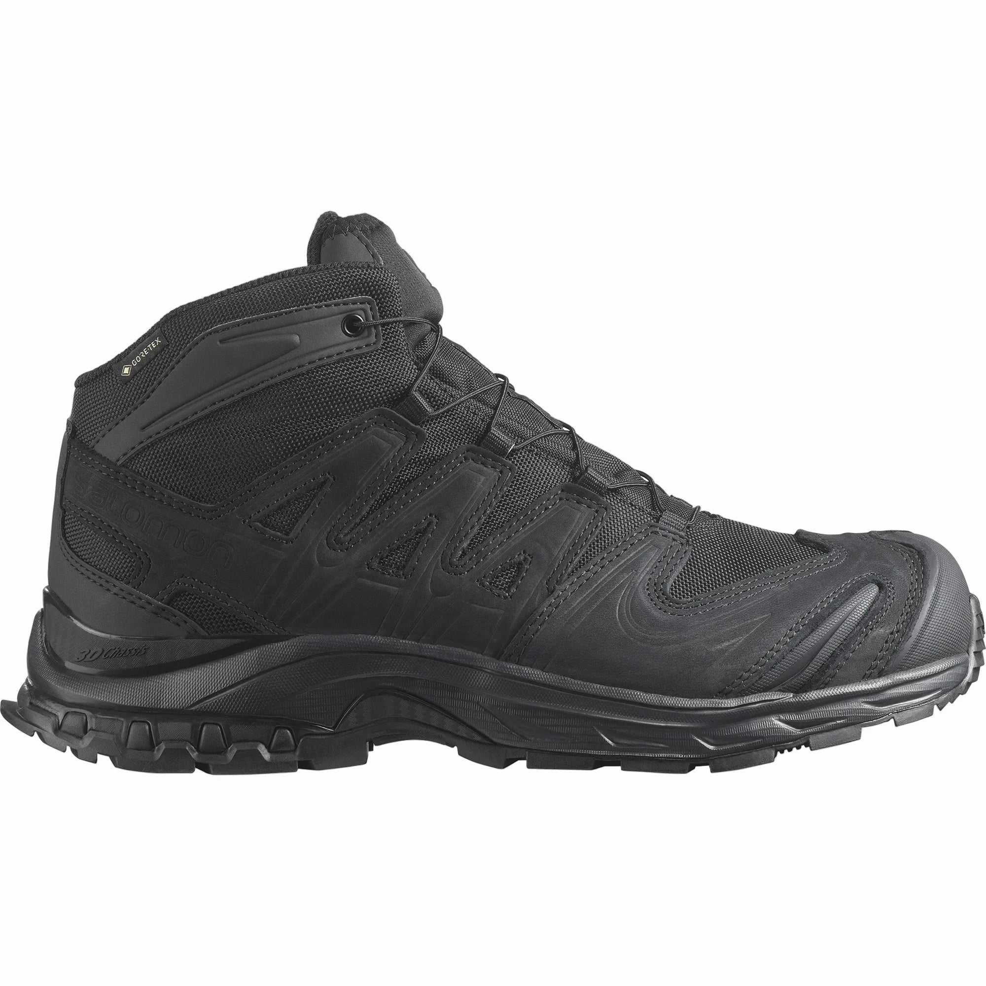Black hiking boot on a white background