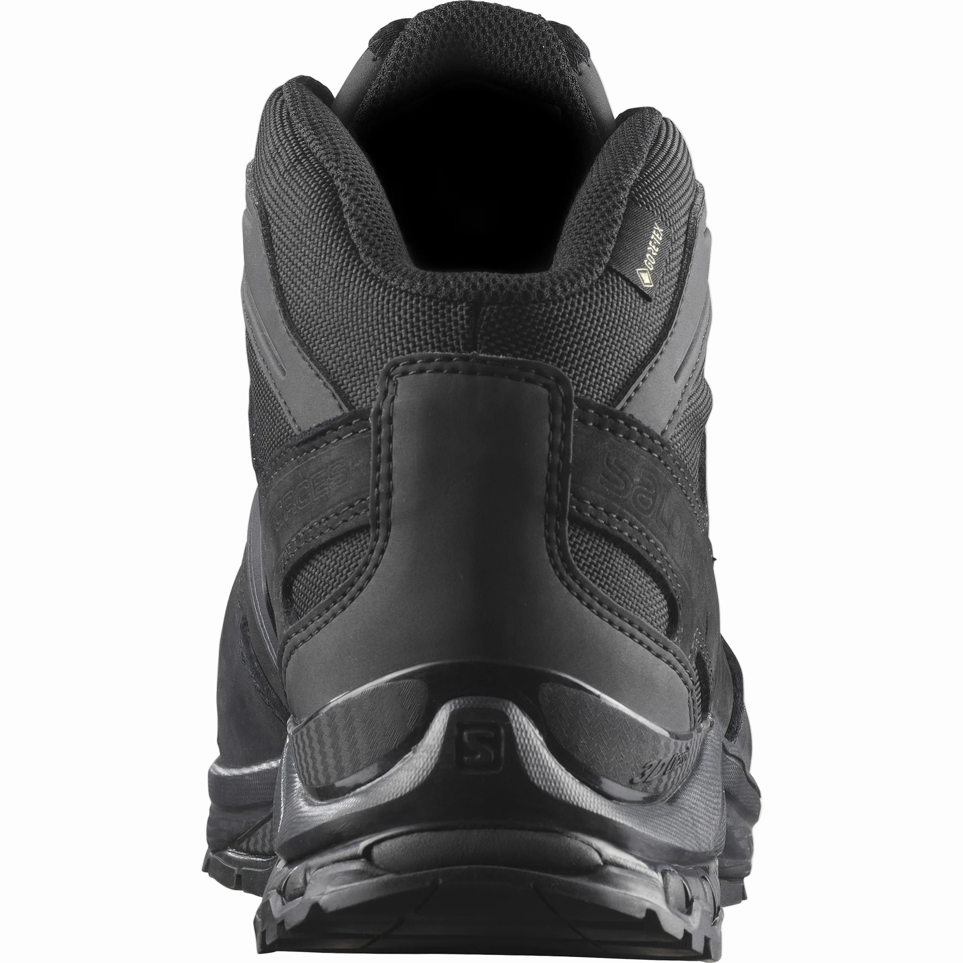 Black hiking boot on a white background