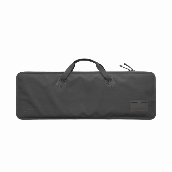 Black gun case with a visible brand logo on a white background