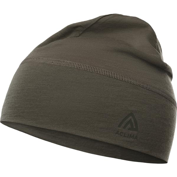 Green beanie with Aclima logo on a white background