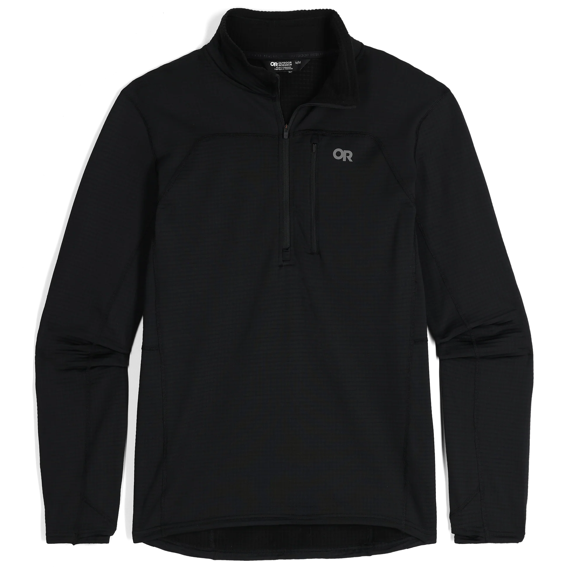 Black long-sleeve shirt with a brand logo on a white background