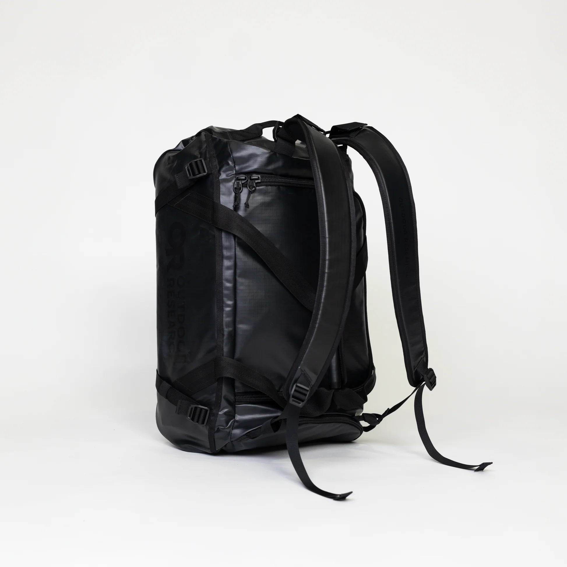 Black backpack on a white background