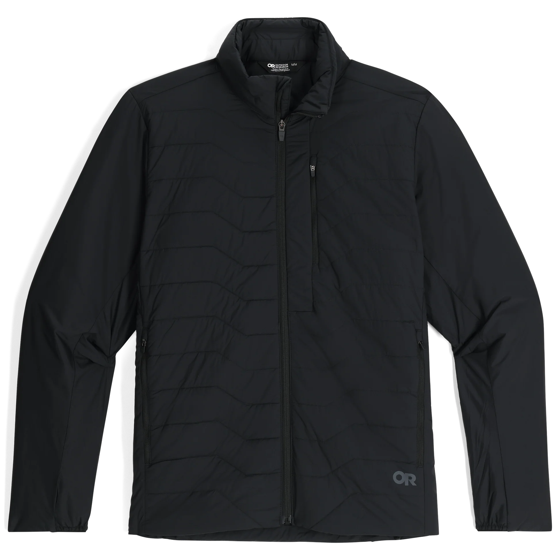 Black jacket with a brand logo on a white background
