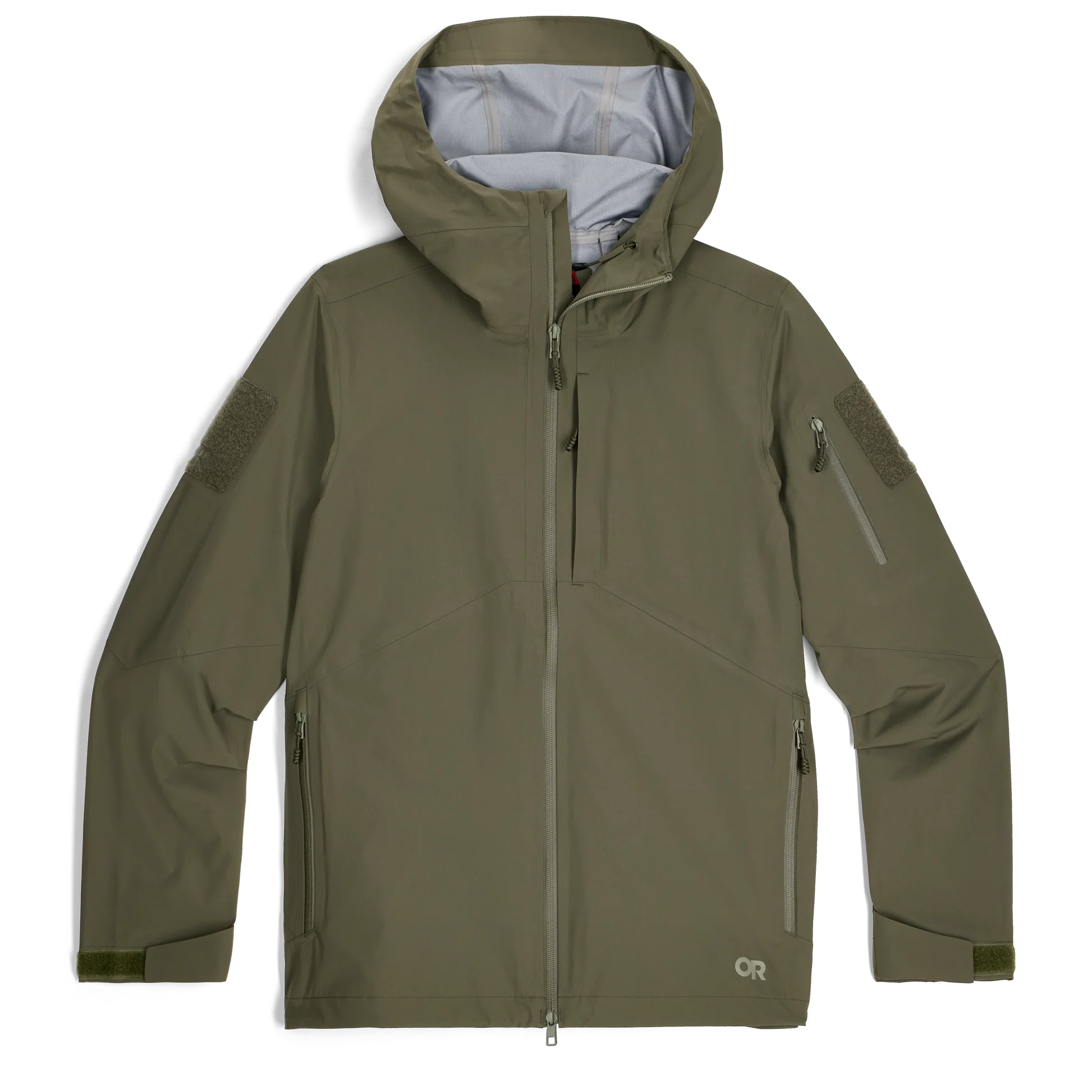 Green jacket with a hood on a white background