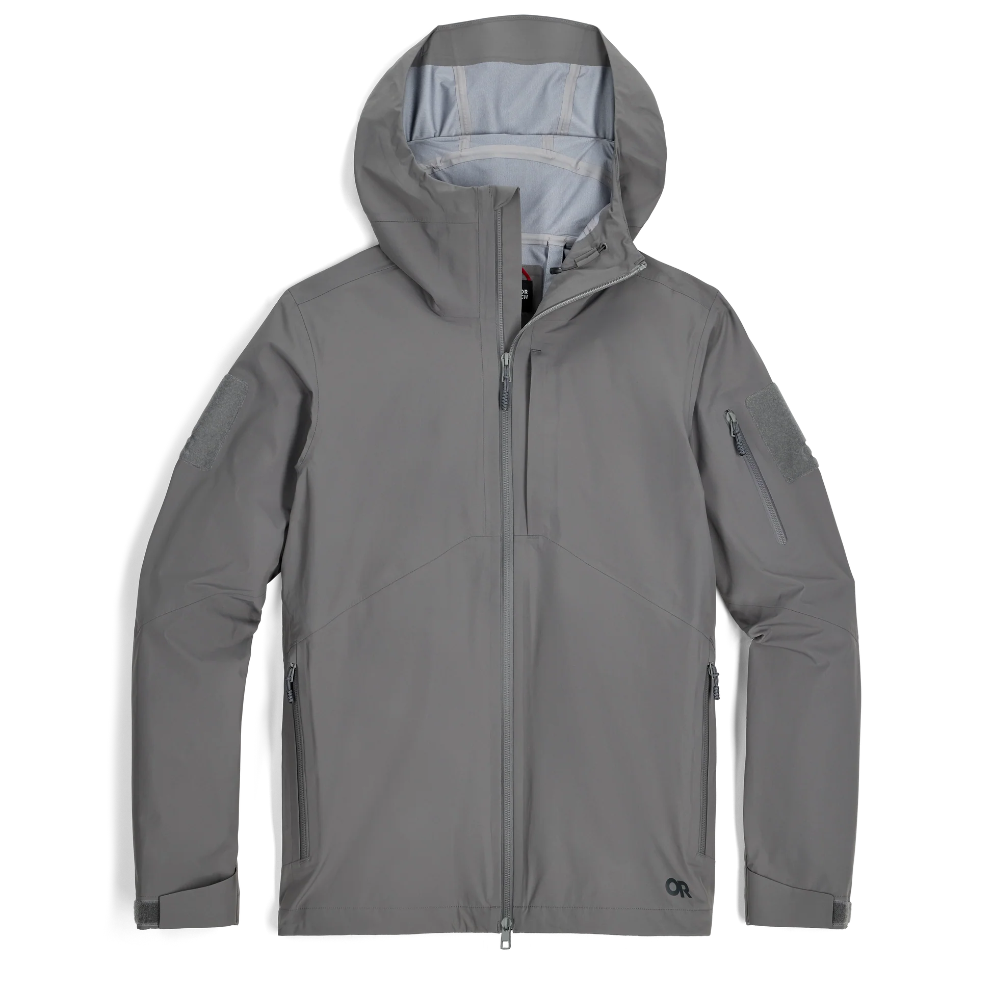 Gray jacket with a hood on a white background