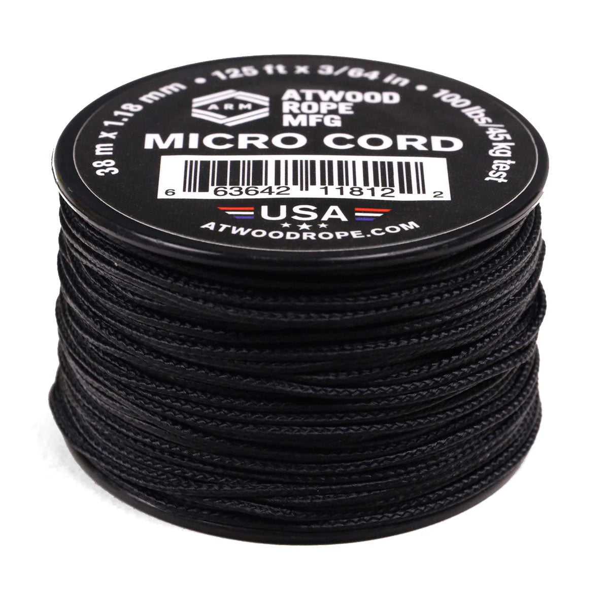 Spool of Atwood Rope MFG micro cord on a white background