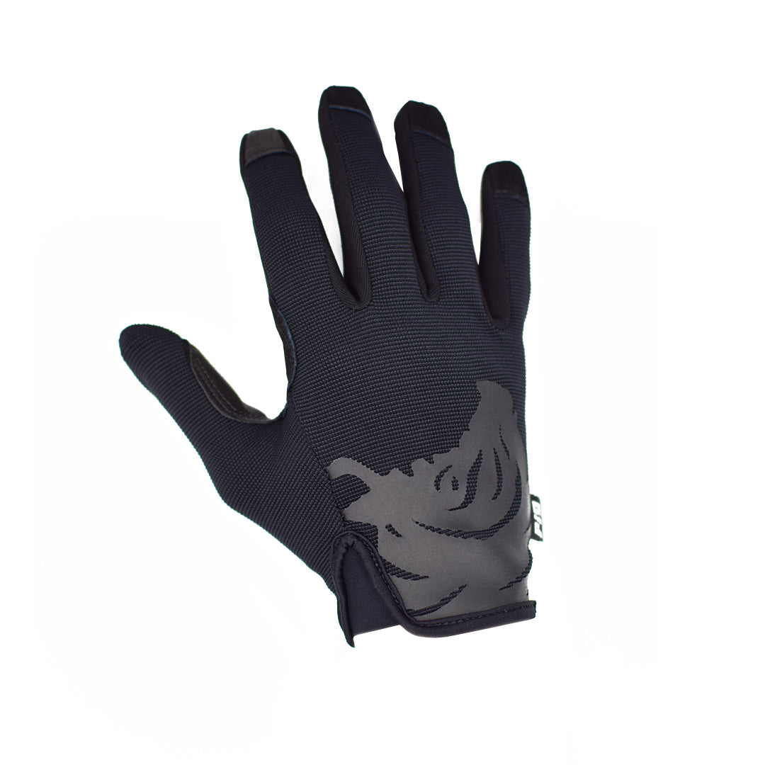 Black glove with a logo on a white background
