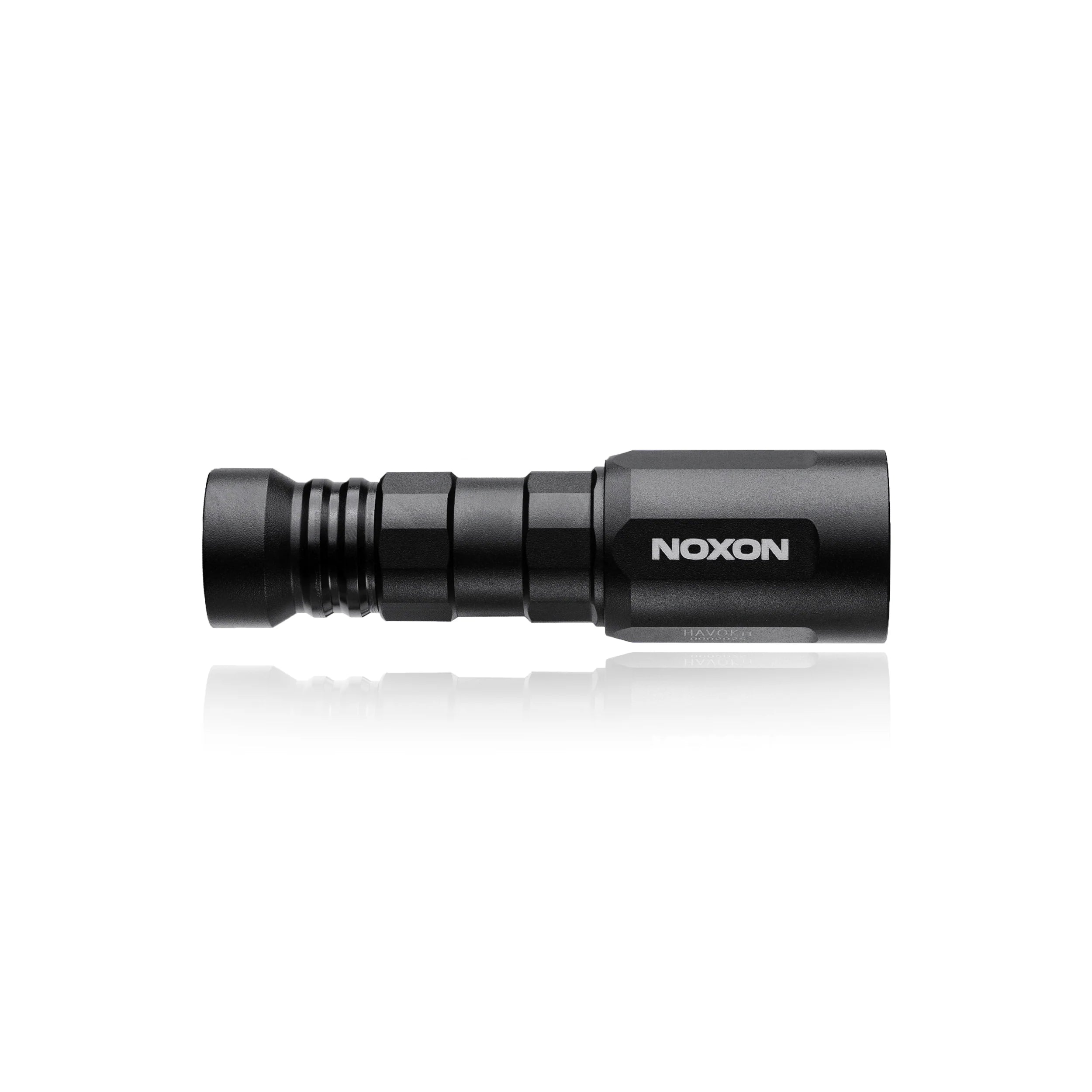 Black flashlight with 'NOXON' branding on a white background