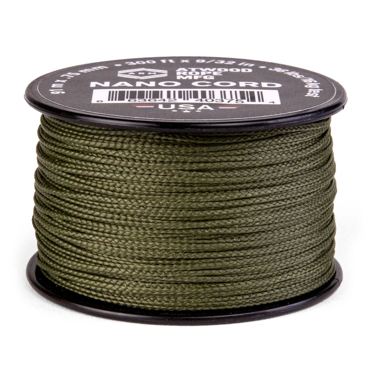Spool of green Atwood Nano Cord on a white background