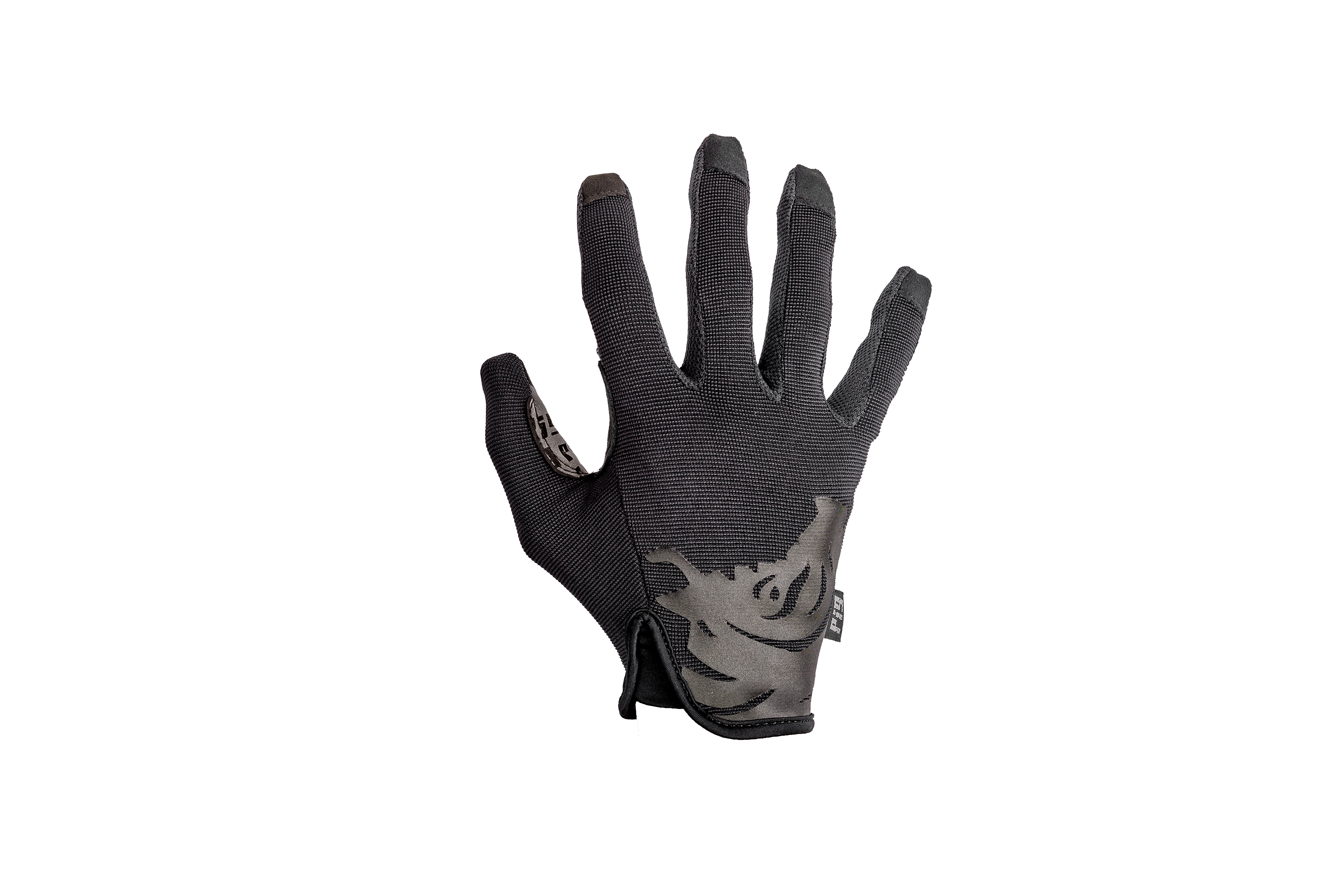 Black glove with a logo on a white background