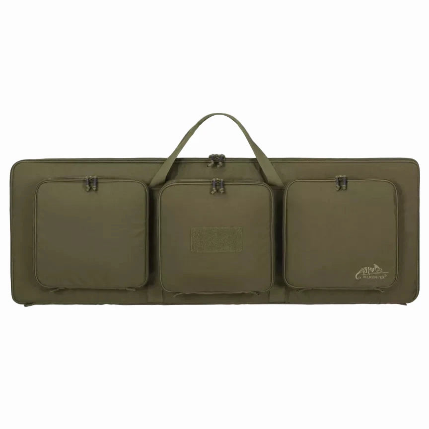Green rifle case with a visible brand logo on a white background