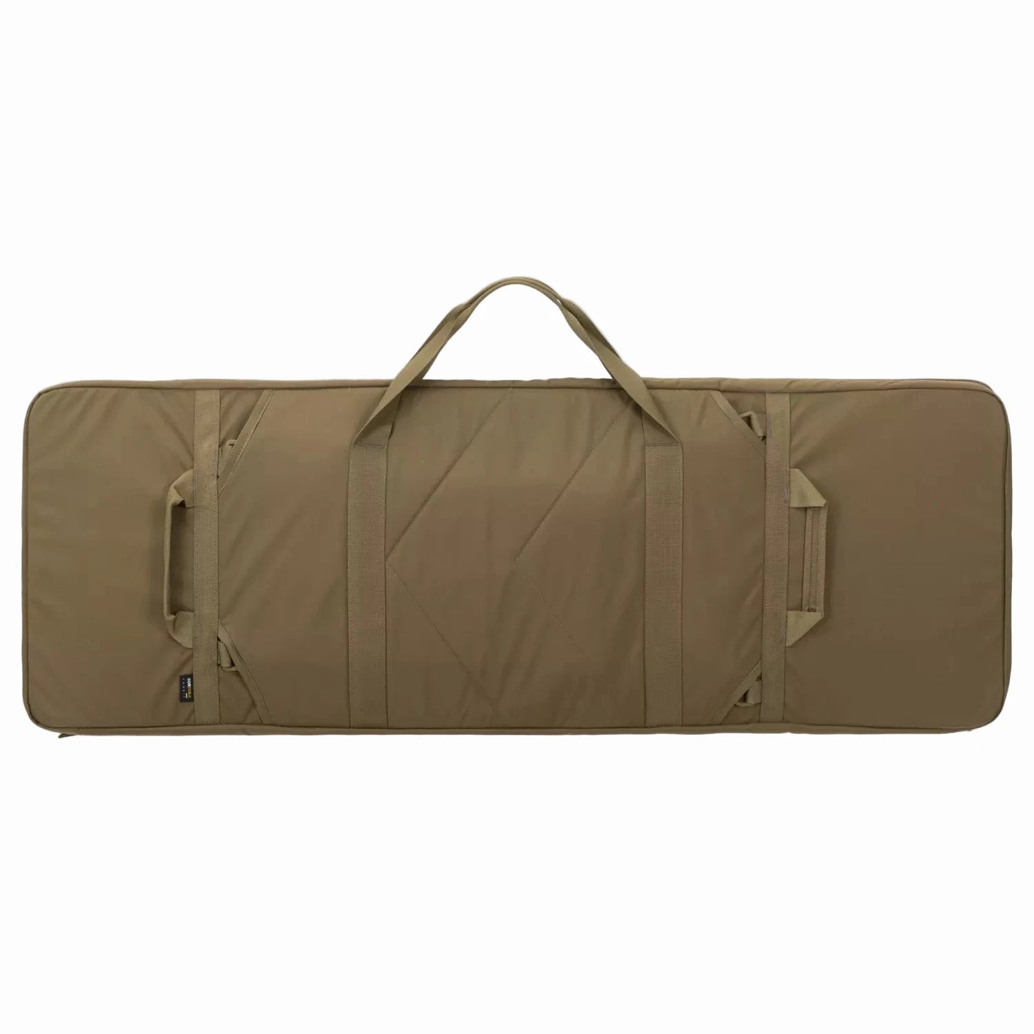 Brown gun case with a handle on a white background